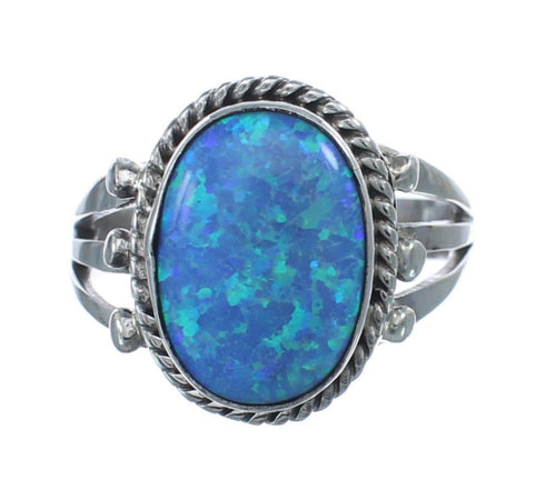 Sterling Silver And Blue Opal Navajo Ring Size 7-3/4 AX126533